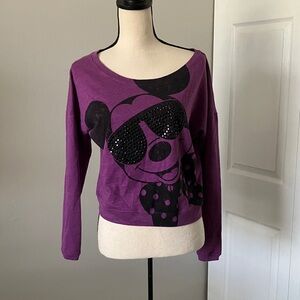 DISNEY Off Shoulder Mickey Mouse Purple Beaded Sunglasses Cotton/Poly Top | XS